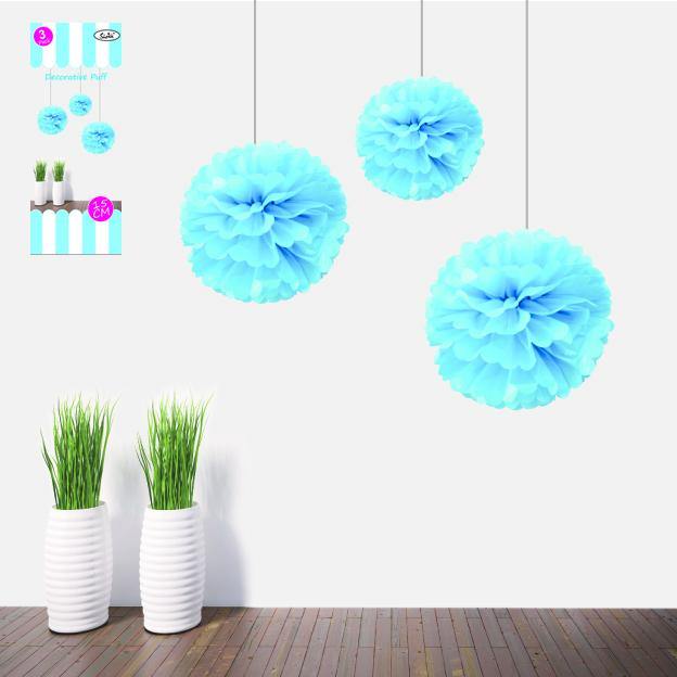 3 Pack Blue Decorative Puff - 15cm - The Base Warehouse