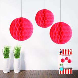 3 Pack Red Honeycomb Decoration - 10cm