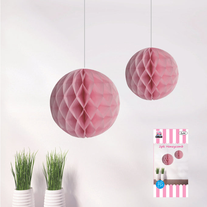 2 Pack Pink Honeycomb Decoration - 20cm