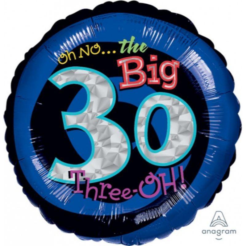 Holographic Big 30 Foil Balloon - 45cm - The Base Warehouse