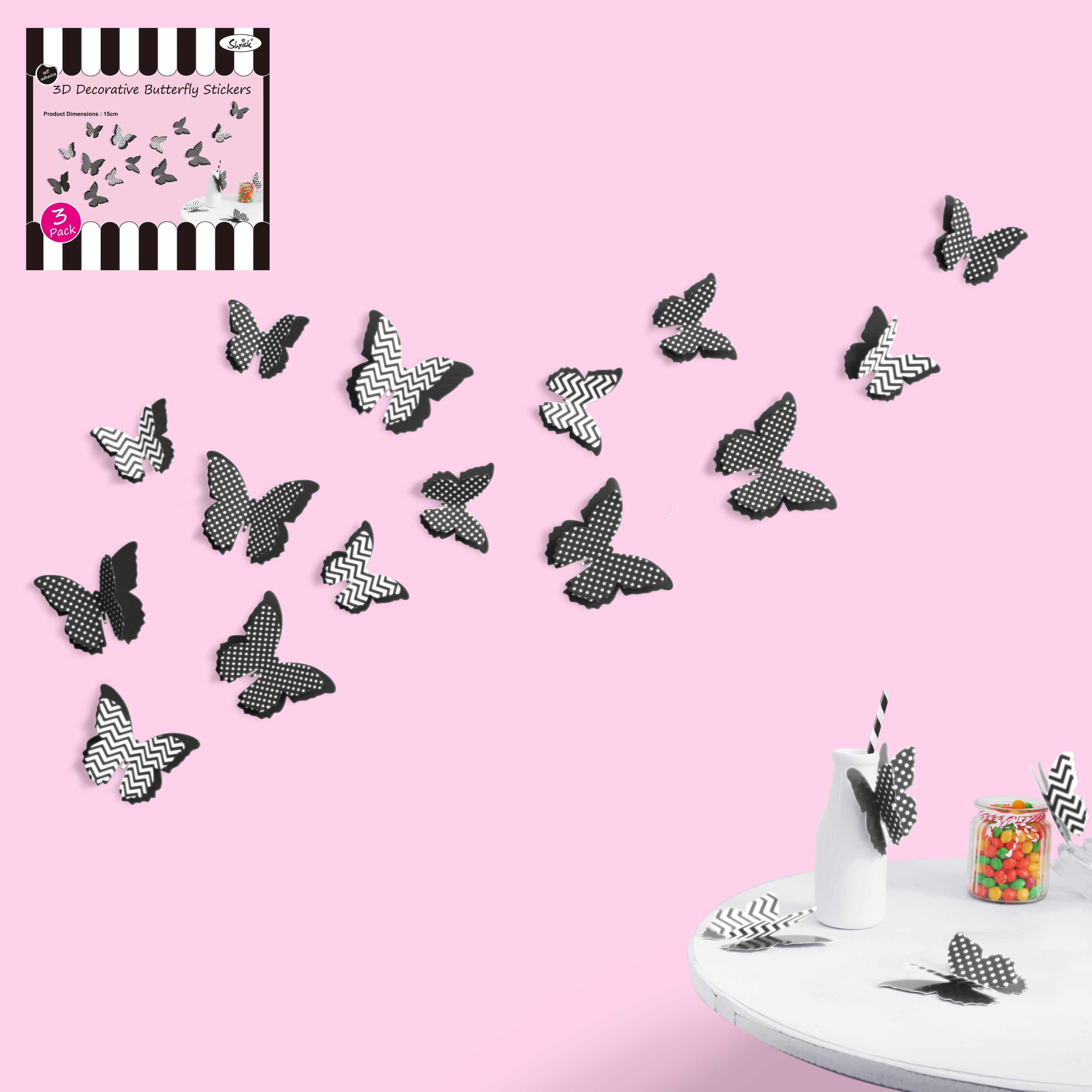 3 Pack Black 3D Butterflies Wall Stickers - 15cm - The Base Warehouse
