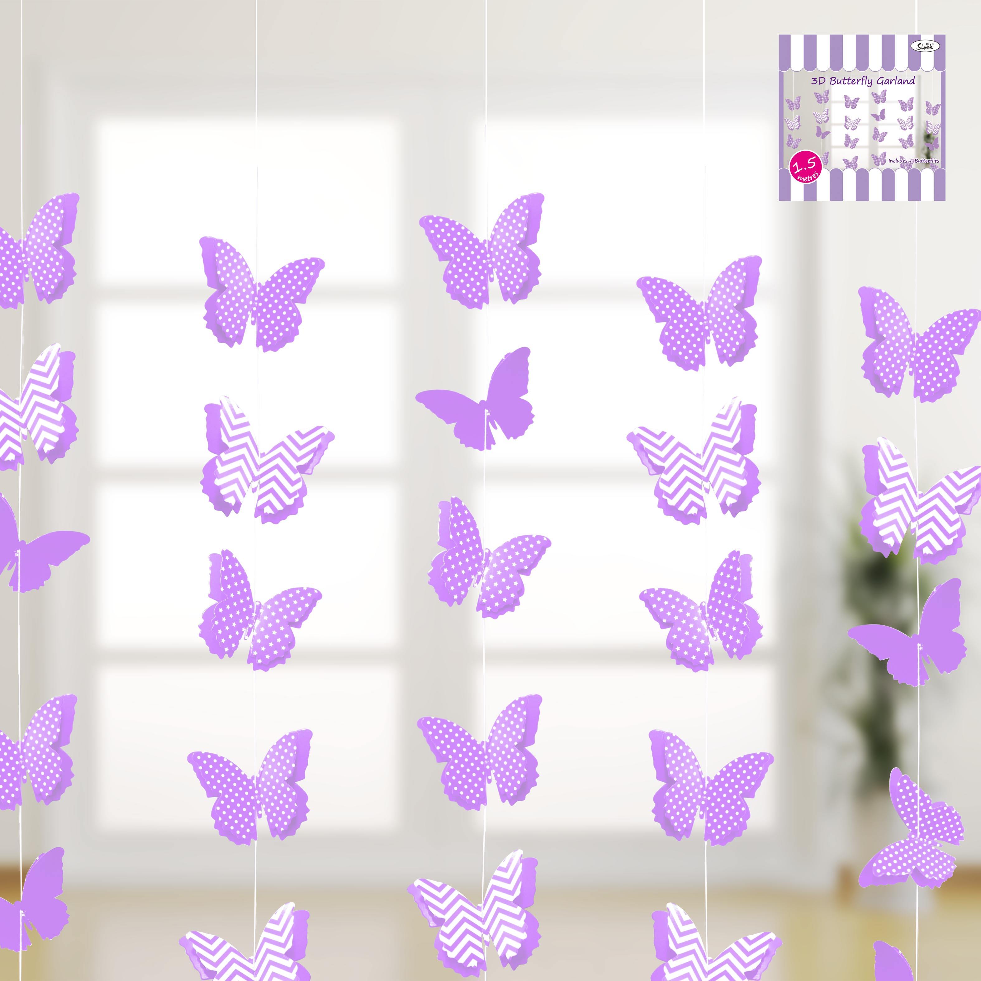 Purple 3D Butterflies Garland - 1.5m - The Base Warehouse