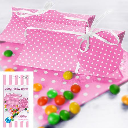10 Pack Pink Dotty Pillow Box - 17cm x 8cm x 2.5cm - The Base Warehouse