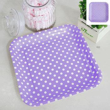 8 Pack Lavender Dot Square Paper Plate - 23cm - The Base Warehouse
