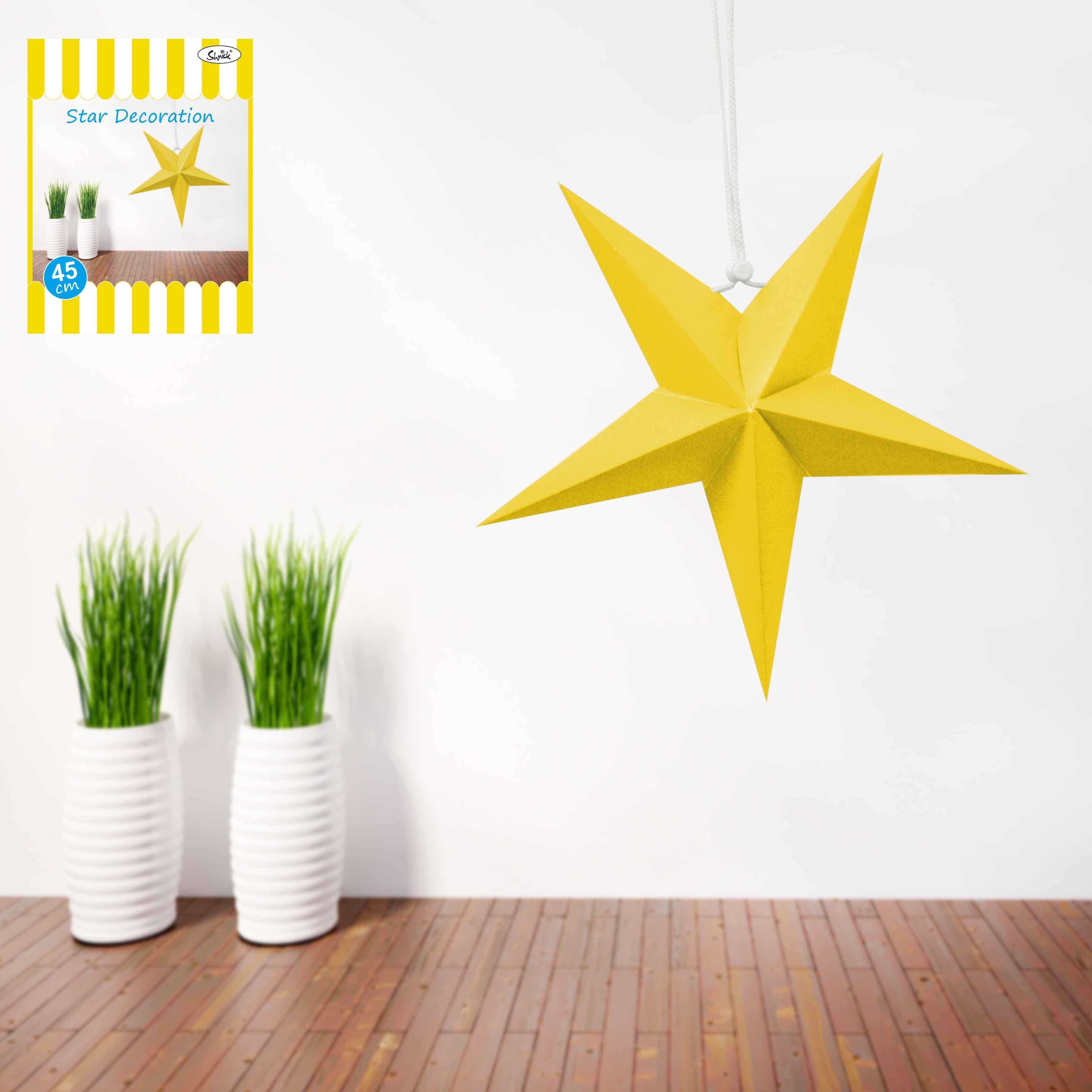 Yellow Paper Star Decoration - 45cm - The Base Warehouse
