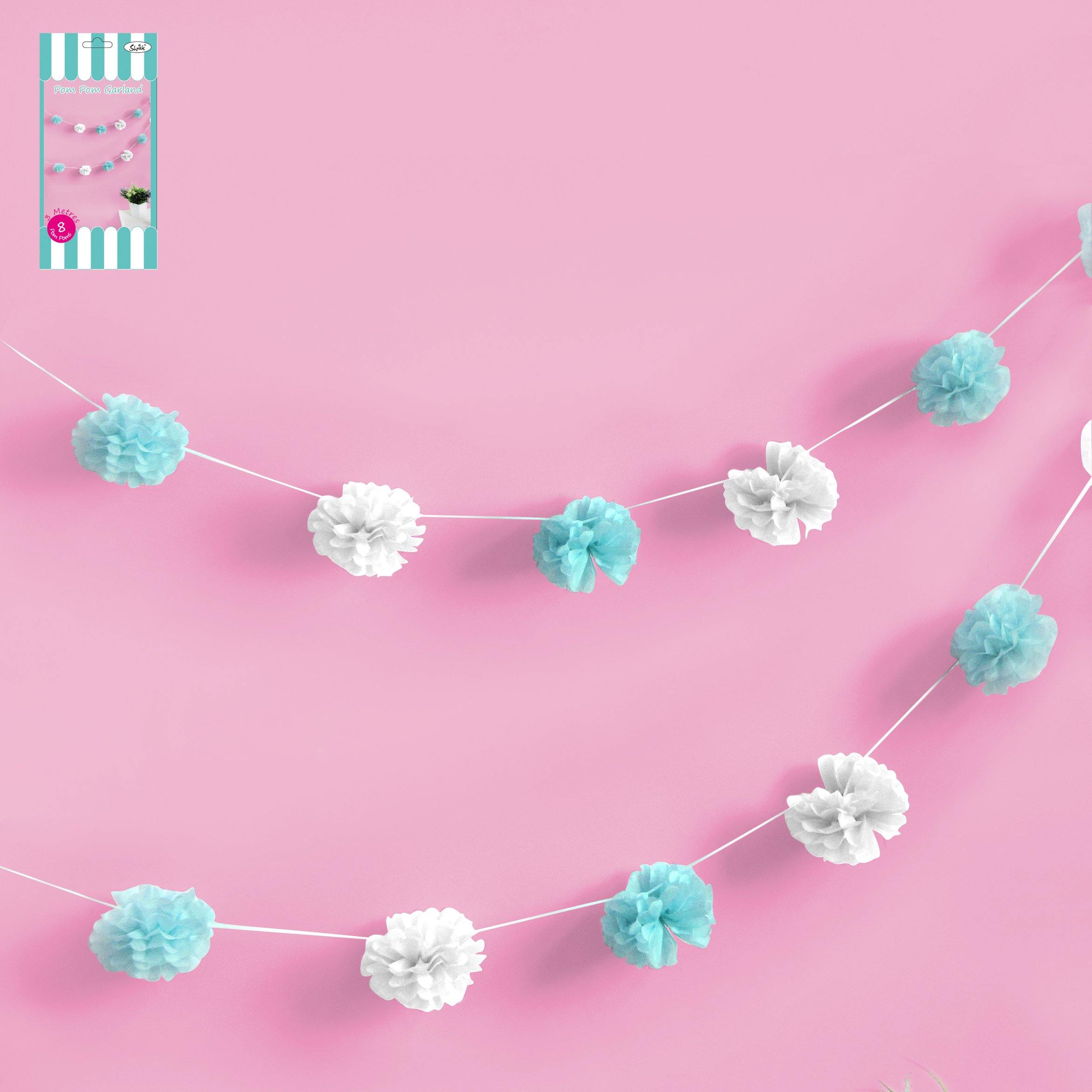 8 Piece Teal Blue Pom Pom Flower - 3m - The Base Warehouse