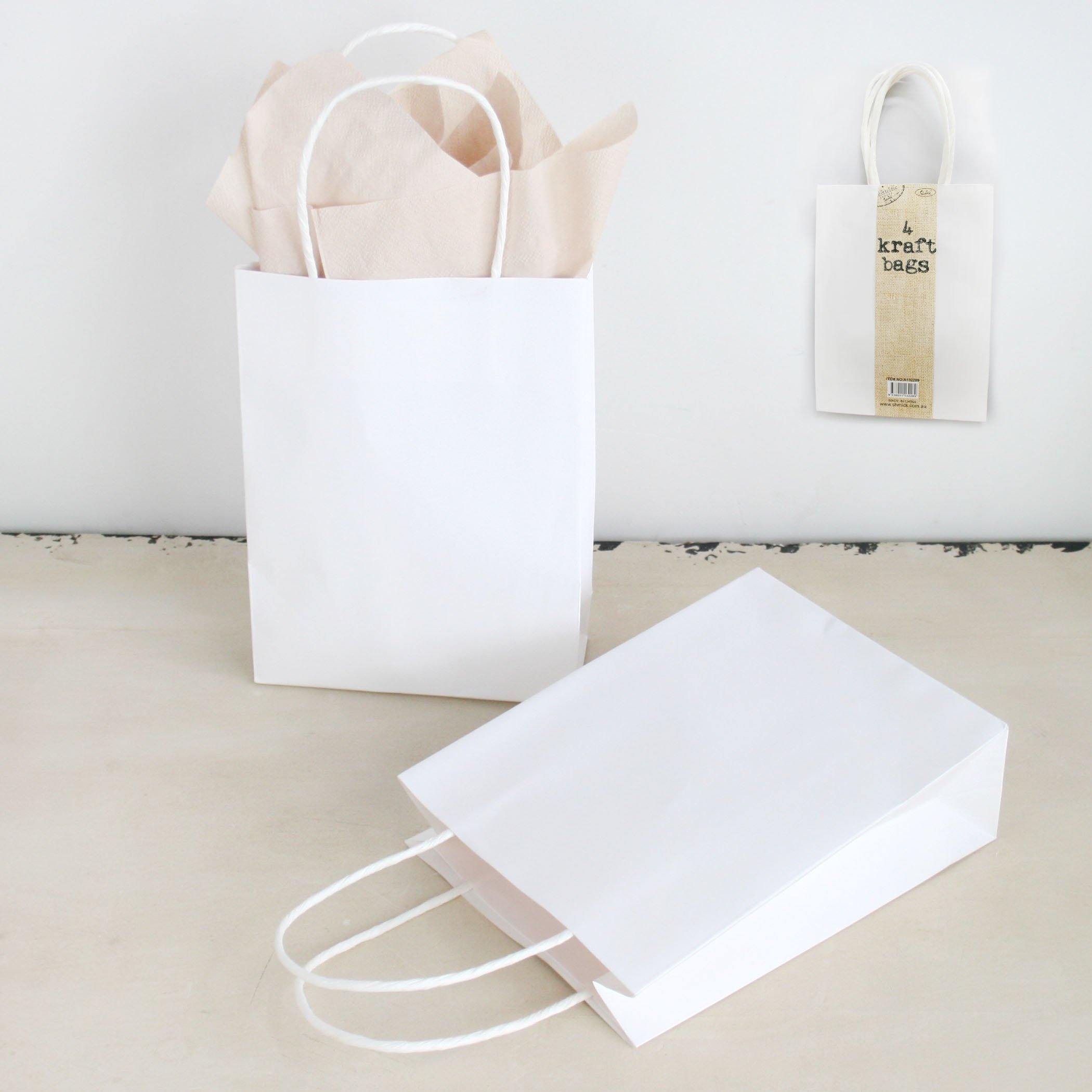 4 Pack White Kraft Bag - 15cm x 6cm x 20cm - The Base Warehouse