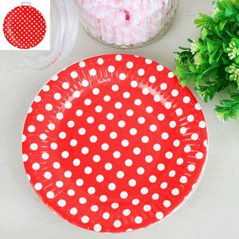 6 Pack Red Dot Paper Plate - 18cm - The Base Warehouse
