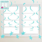 Load image into Gallery viewer, 6 Pack Teal Blue Plastic Swirl Hanging Decorations with Star - The Base Warehouse
