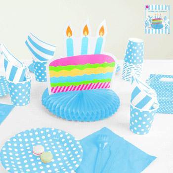 Blue Birthday Cake Centrepiece 23.5cm x 23.5cm x 25.5cm