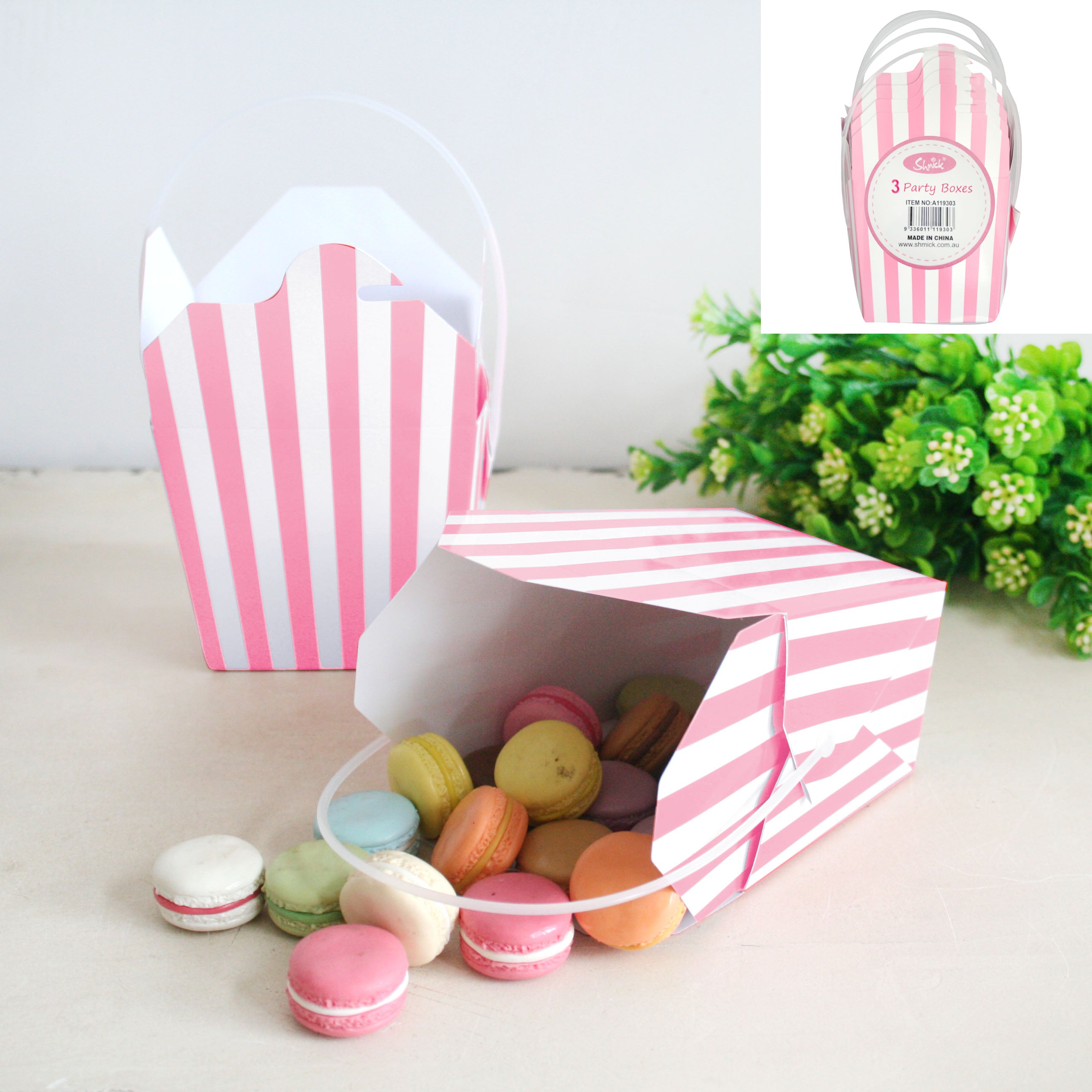 3 Pack Pink Stripe Party Box