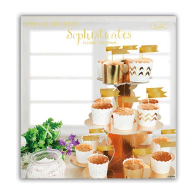 Metallic Gold 3 Tier Cup Cake Stand - The Base Warehouse