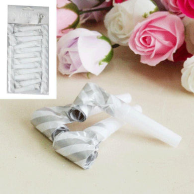 12 Pack Silver Striped Party Blowouts - The Base Warehouse
