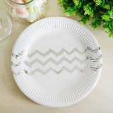 Load image into Gallery viewer, 12 Pack Metallic Silver Chevron Paper Plate - 23cm - The Base Warehouse
