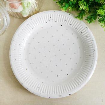 12 Pack Metallic Mini Silver Dotty Paper Plates - 23cm - The Base Warehouse