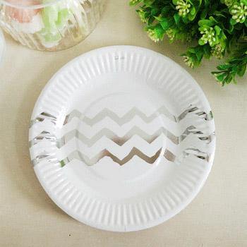 12 Pack Metallic Silver Chevron Paper Plate - 18cm - The Base Warehouse