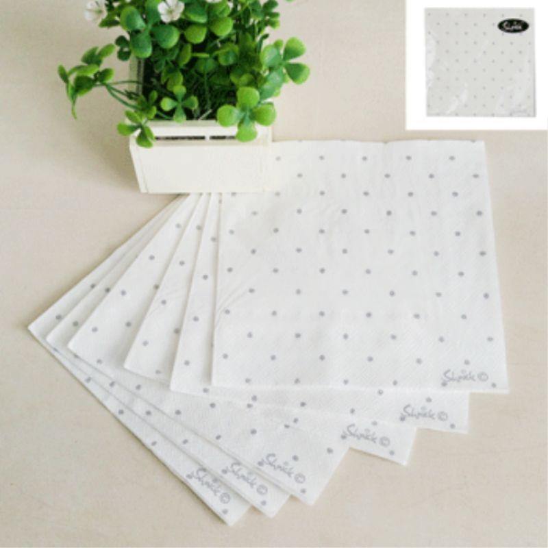 20 Pack Metallic Mini Silver Dotty Napkins - 33cm x 33cm - The Base Warehouse