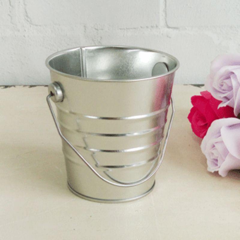 Metallic Silver Mini Tin Bucket - The Base Warehouse
