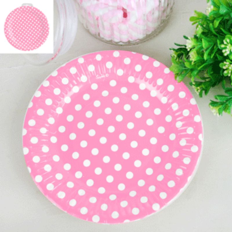 12 Pack Pink Dot Paper Plates - 18cm