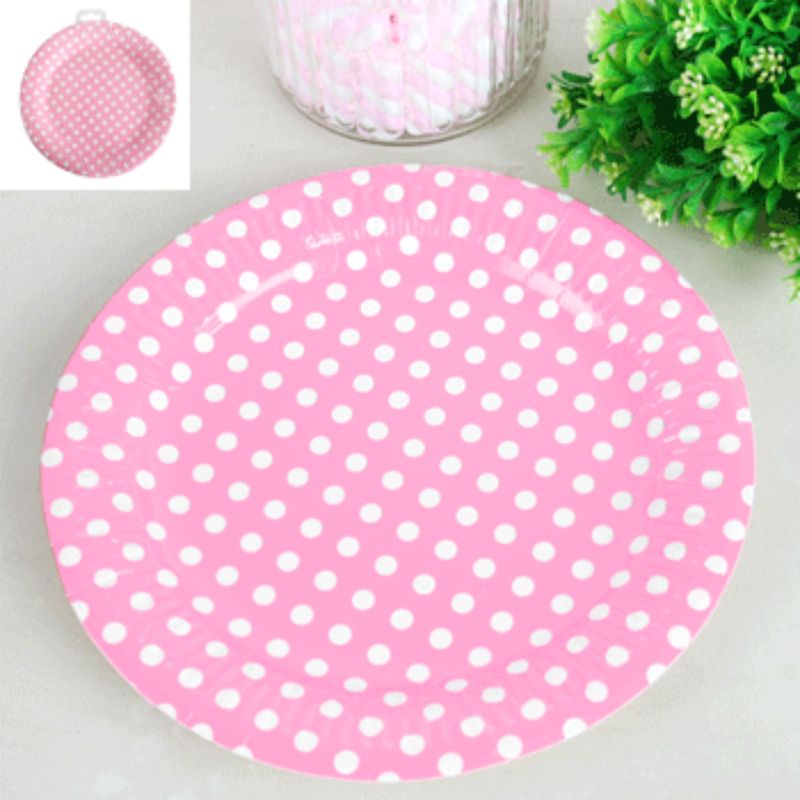 12 Pack Pink Dot Paper Plates - 23cm
