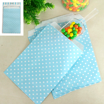 12 Pack Blue Dotty Treat Bag 15cm x 23cm - The Base Warehouse