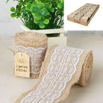 Hessian Ribbon with White Lace - 2m