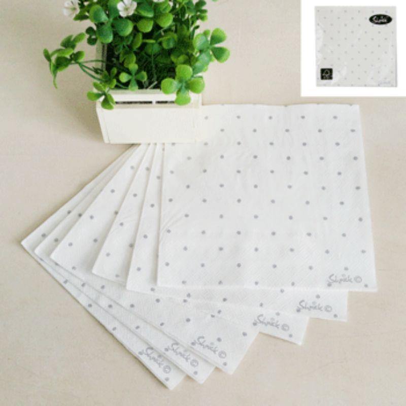 20 Pack Metallic Mini Silver Dotty Napkins - 25cm x 25cm - The Base Warehouse