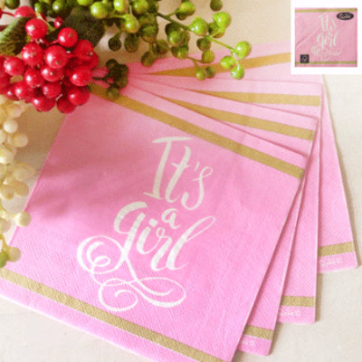 16 Pack Its a Girl Baby Shower Lunch Napkins - 33cm x 33cm