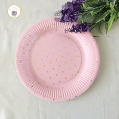 12 Pack Mini Gold Dotty Pink Plates - 23cm - The Base Warehouse
