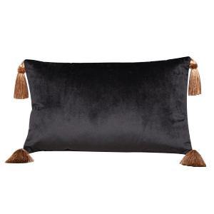 Noir Velour Decorative Cushion with Tassels - 30cm x 50cm - The Base Warehouse