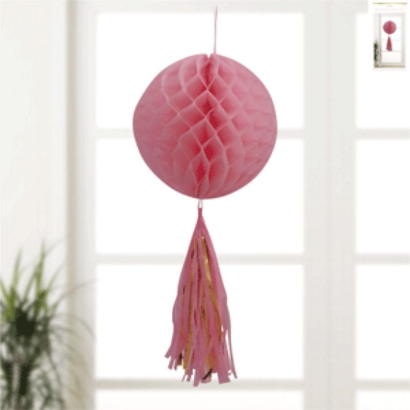 Pink Honeycomb Ball with Tassel - 29cm