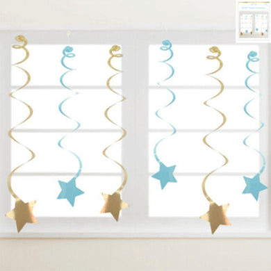 6 Pack Luxe Blue Swirl Hanging Decorations - The Base Warehouse