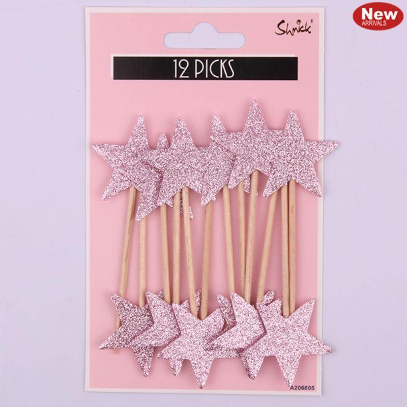 12 Pack Luxe Pink Glitter Picks - The Base Warehouse