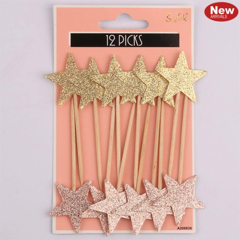 12 Pack Luxe Coral Glitter Picks - The Base Warehouse