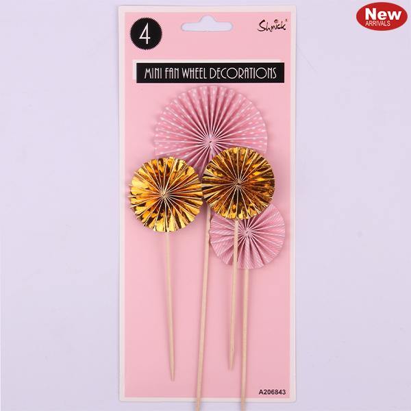 4 Pack Pink Mini Fan Wheel Decoration - The Base Warehouse