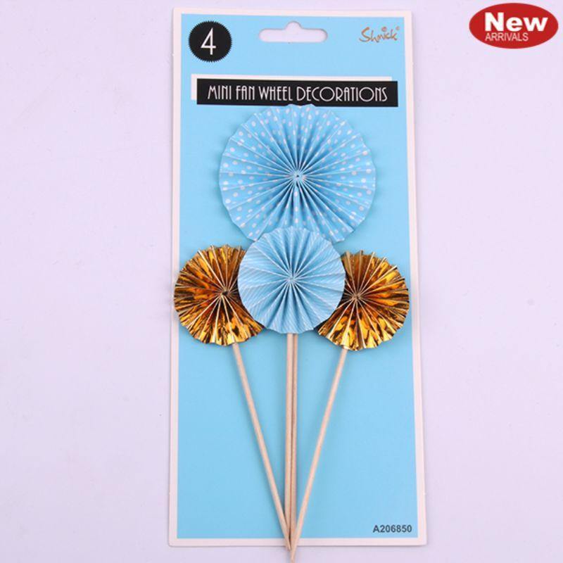 4 Pack Blue Mini Fan Wheel Decorations - The Base Warehouse