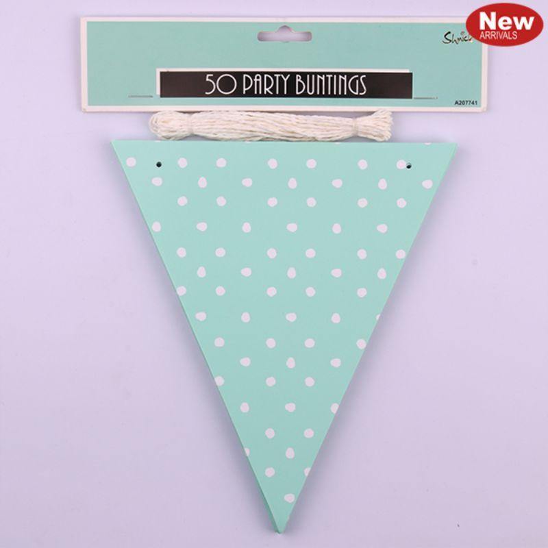 50 Pack Mint Dotty Style Bunting with String - The Base Warehouse