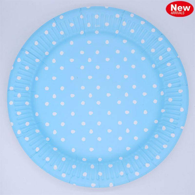 12 Pack Blue Dotty Paper Plates - 23cm - The Base Warehouse