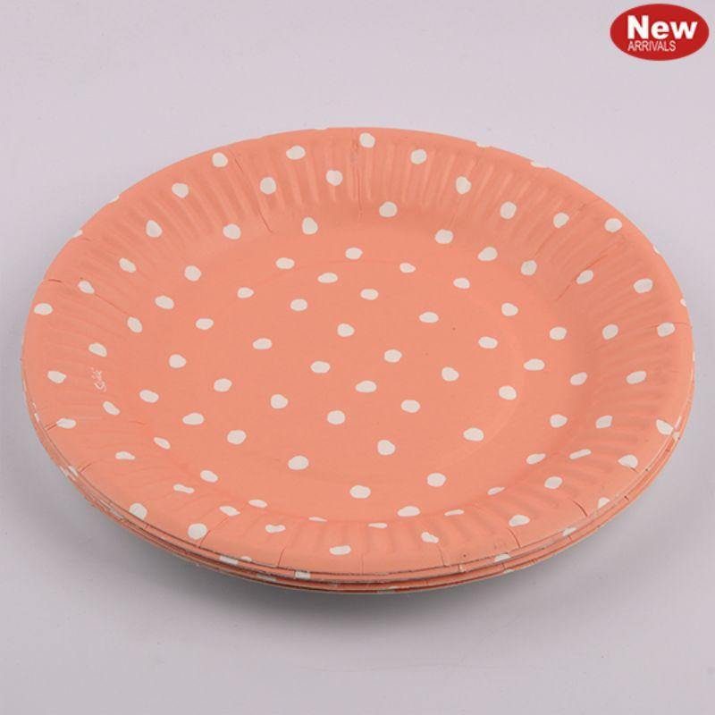 12 Pack Coral Dotty Paper Plates - 23cm - The Base Warehouse