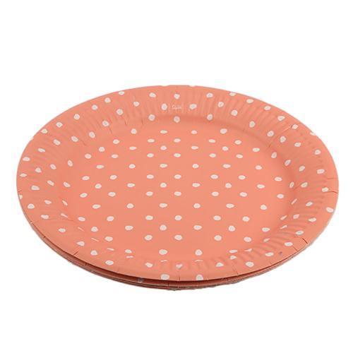 12 Pack Coral Dotty Paper Plates - Small - The Base Warehouse