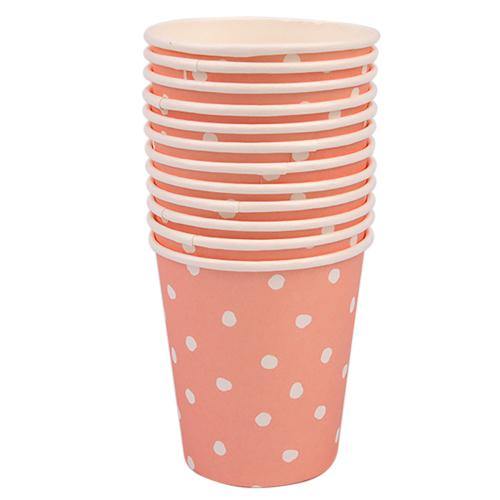 12 Pack Coral Dotty Paper Cups - The Base Warehouse