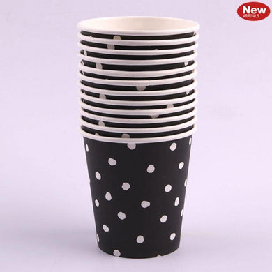 12 Pack Black Dotty Paper Cups - 200ml - The Base Warehouse