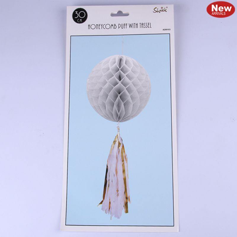 White Honeycomb Puff with Tassel - 29cm - The Base Warehouse