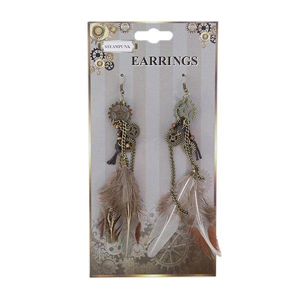 Steampunk Feather Earrings - The Base Warehouse