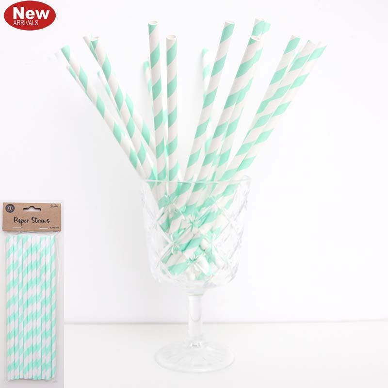 20 Pack Neon Mint Paper Straws - The Base Warehouse