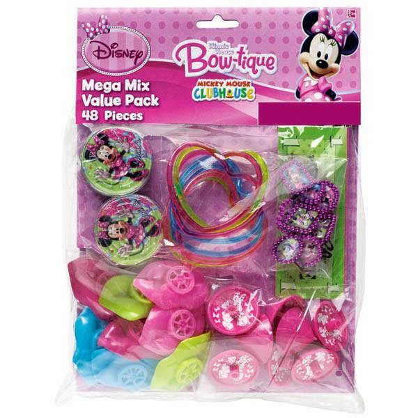 48 Piece Minnie Mouse Favor Value Pack - Mini Tops - Money Pads - Bracelets - Hair Clips - Maze