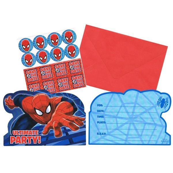 8 Pack Spiderman Invitations with Envelopes