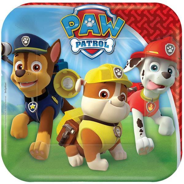 8 Pack Paw Patrol Paper Square Plates - 18cm