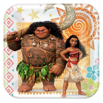 8 Pack Moana Luncheon Sqaure Paper Plates - 18cm