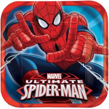 8 Pack Spiderman Square Paper Plates - 23cm - The Base Warehouse